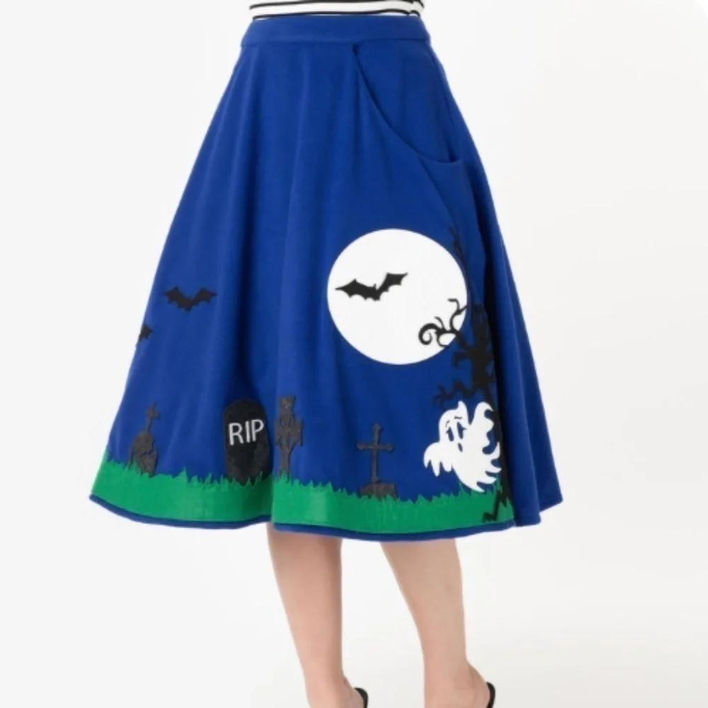 UNIQUE VINTAGE Retro Halloween Graveyard Swing Poodle Skirt • Small NWT